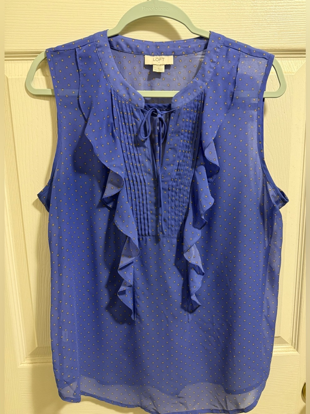 LOFT Royal Blue Sleeveless Ruffle Pintuck Camisole